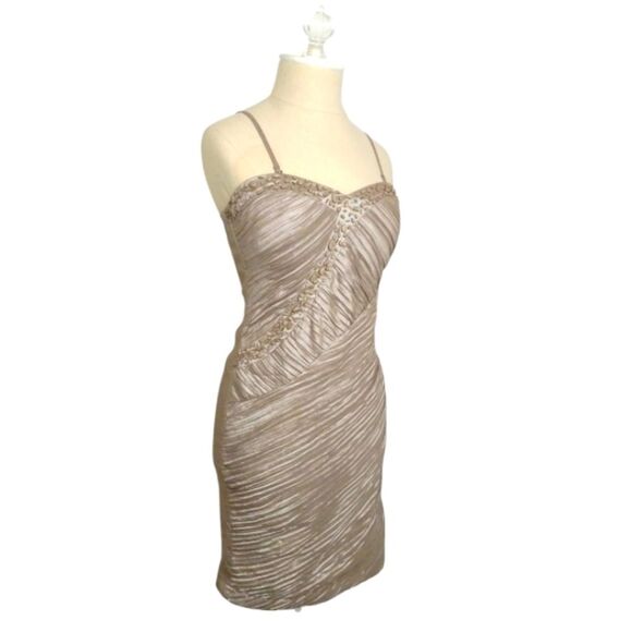 Lucy & Co. Champagne Beaded Mini Dress Stretchy size Small - Picture 2 of 16